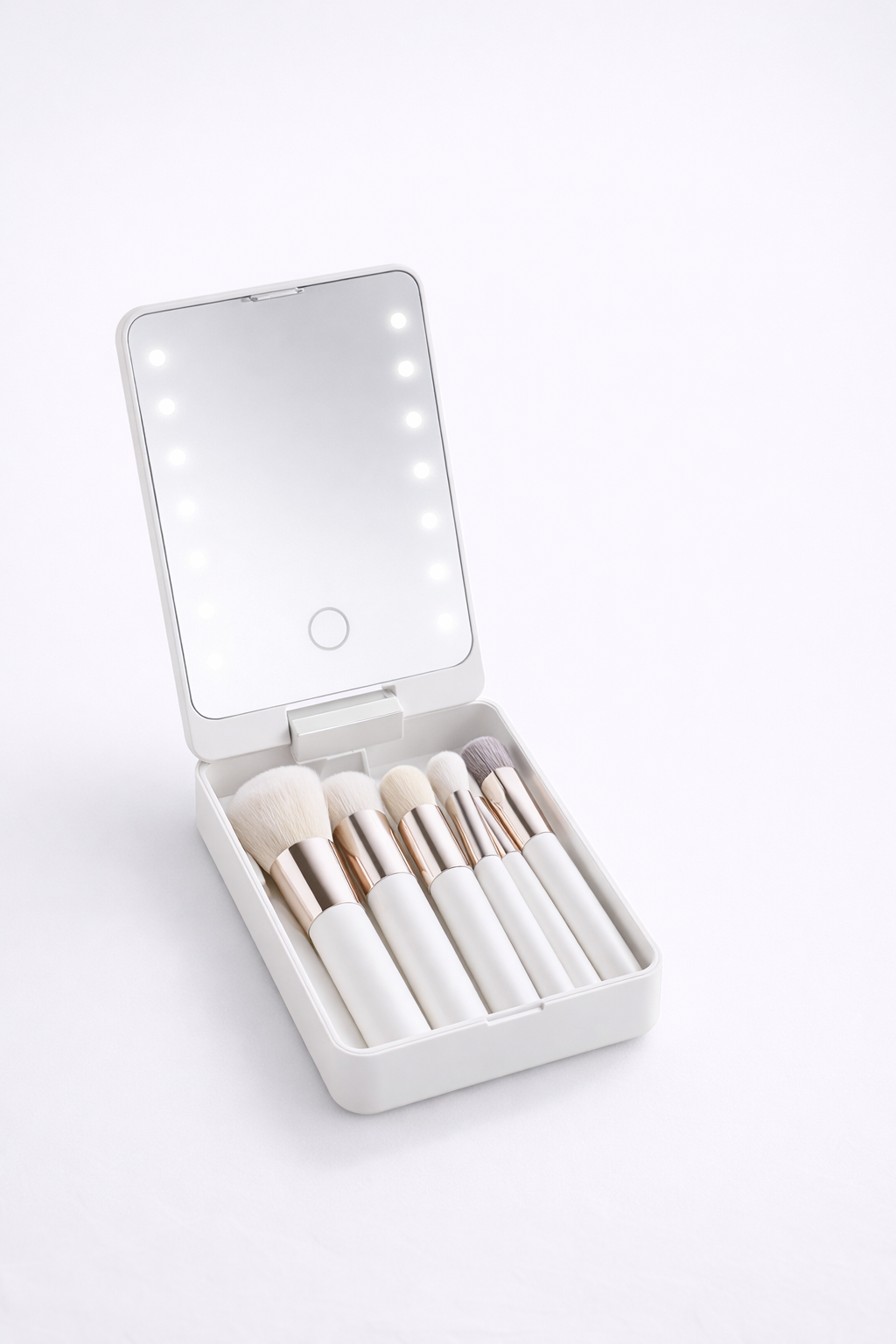 14-Piece Makeup Brush Set with Illuminated Mirror, Portable Short Handle, LED Light, USB Rechargeable Makeup Brushes Kit