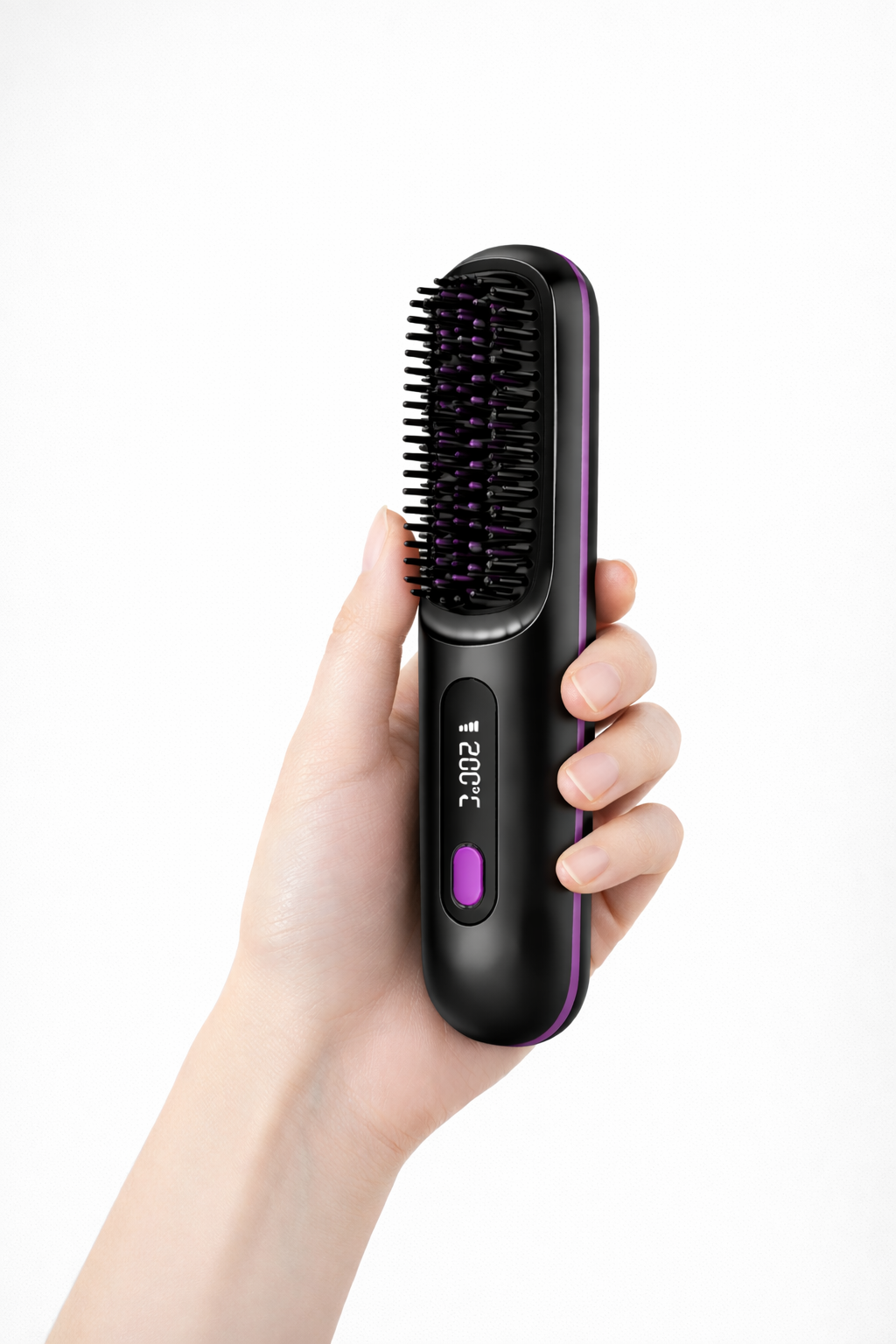 Hair Straightener Brush USB Rechargeable Cordless Negative Ions Hot Brush Electric Fluffy Curly Hair Styling Detangling Comb