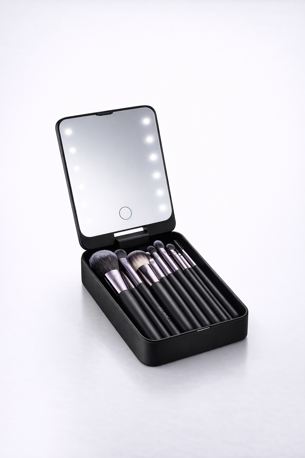 14-Piece Makeup Brush Set with Illuminated Mirror, Portable Short Handle, LED Light, USB Rechargeable Makeup Brushes Kit