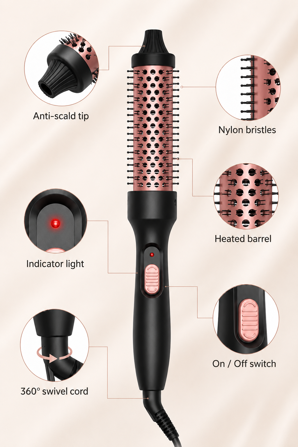 Curling Thermal Brush Double PTC Heated Curling Iron Brush Anti-Scald Round Brush 32mm Hair Curler Hot Volumizing Brush Styler