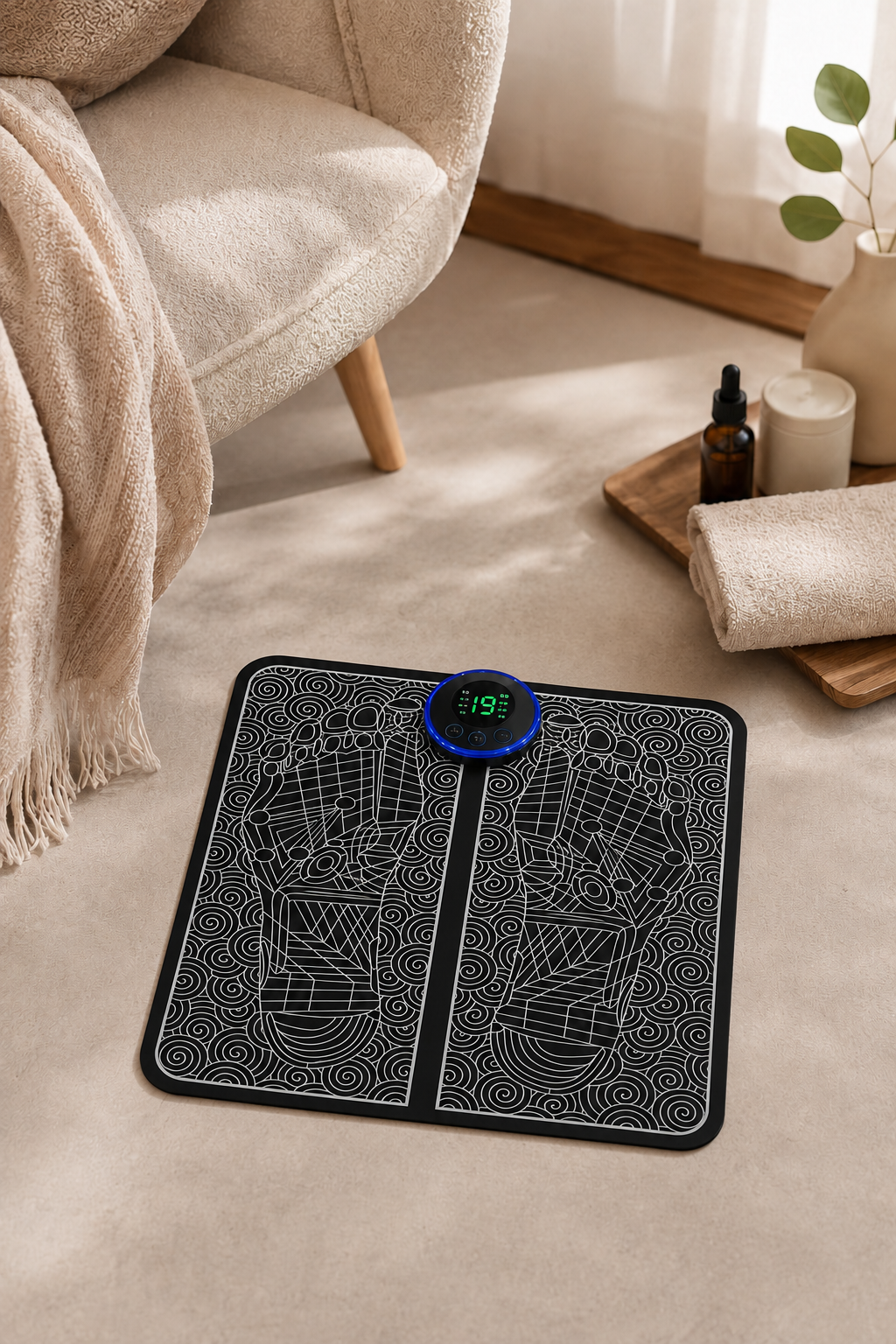 EMS Foot Massager with Remote Control Relaxation Pads Electric Massage Tool to Relieve Sore Feet Cramps Ankle Sprain Swollen Feet