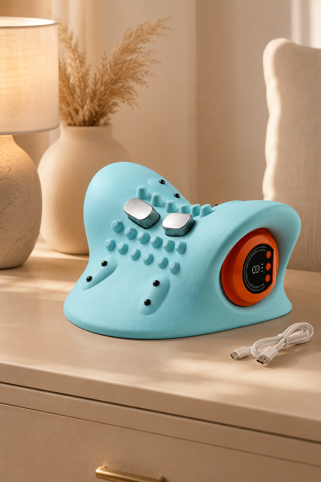 Multifunction EMS Electrotherapy Heating Cervical Spine Pillow Wireless Ergonomic Acupressure Neck Pillow for Relaxing Pain Relief